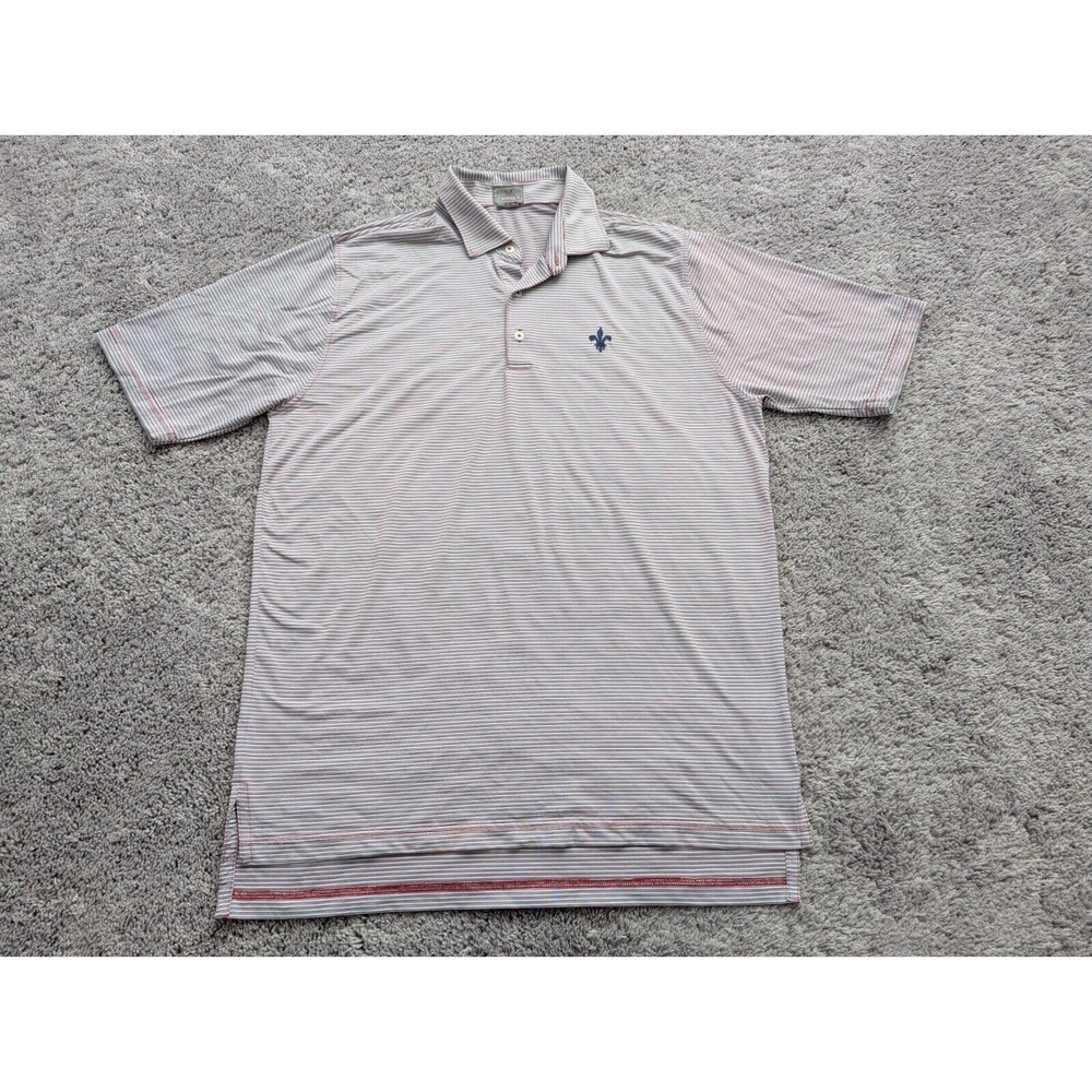 Fennec Polo Shirt Mens Large Red Striped Short‎ Sleeve Logo Golf Casual